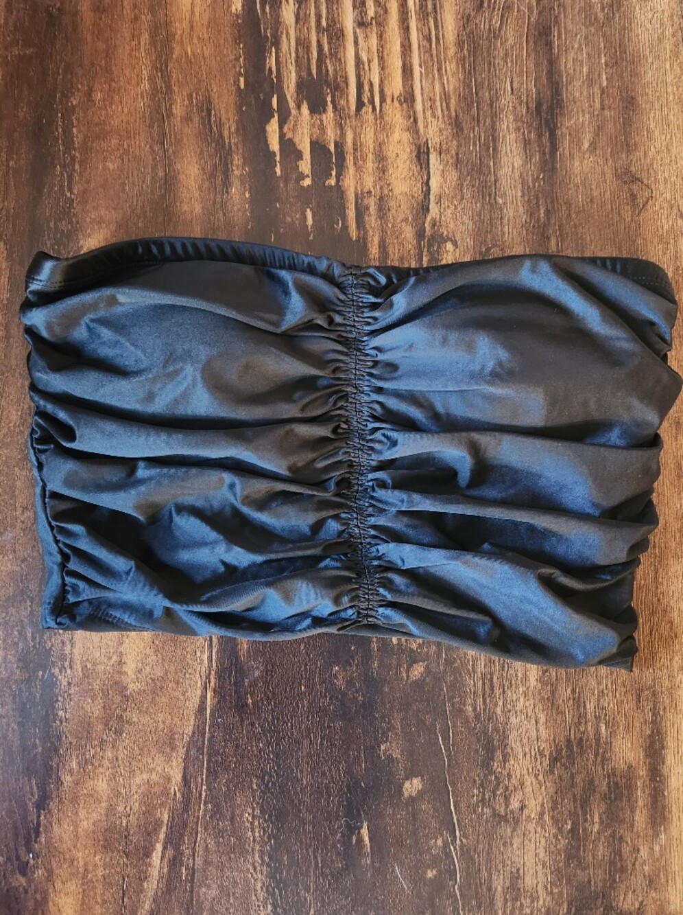 Good American Black Ruched Bandeau Bikini Top Size 2 NWOT